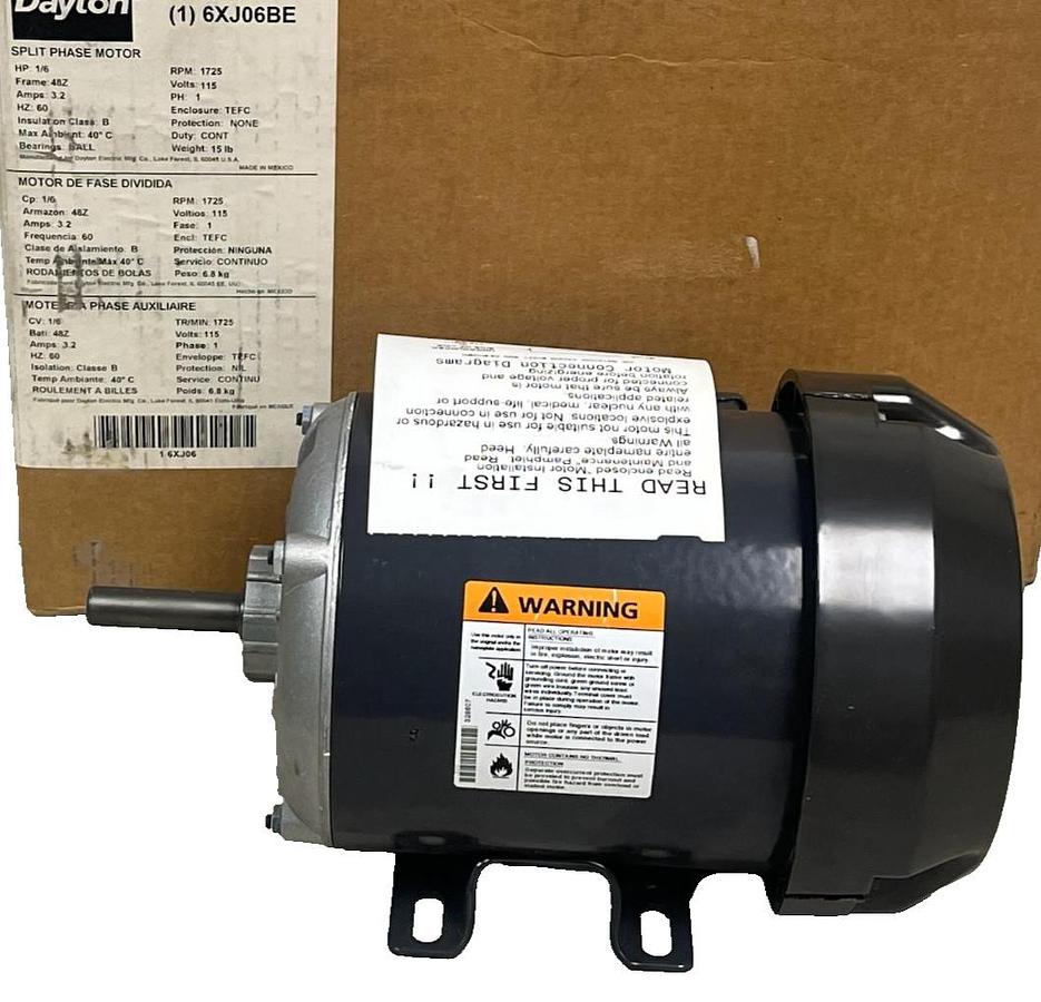 Dayton 6XJ06BE General Purpose Motor | 1/6 HP, 1725 RPM, 115V, 48Z Frame, 6XJ06