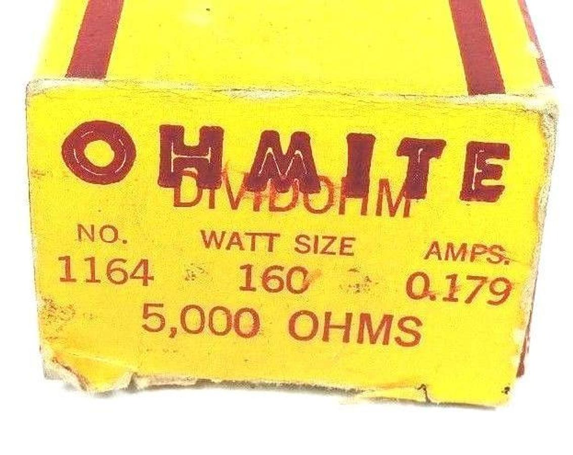 Used NIB OHMITE DIVIDOHM RESISTOR NO. 1164, 5000 OHMS WATT SIZE: 160 AMPS: 0.179