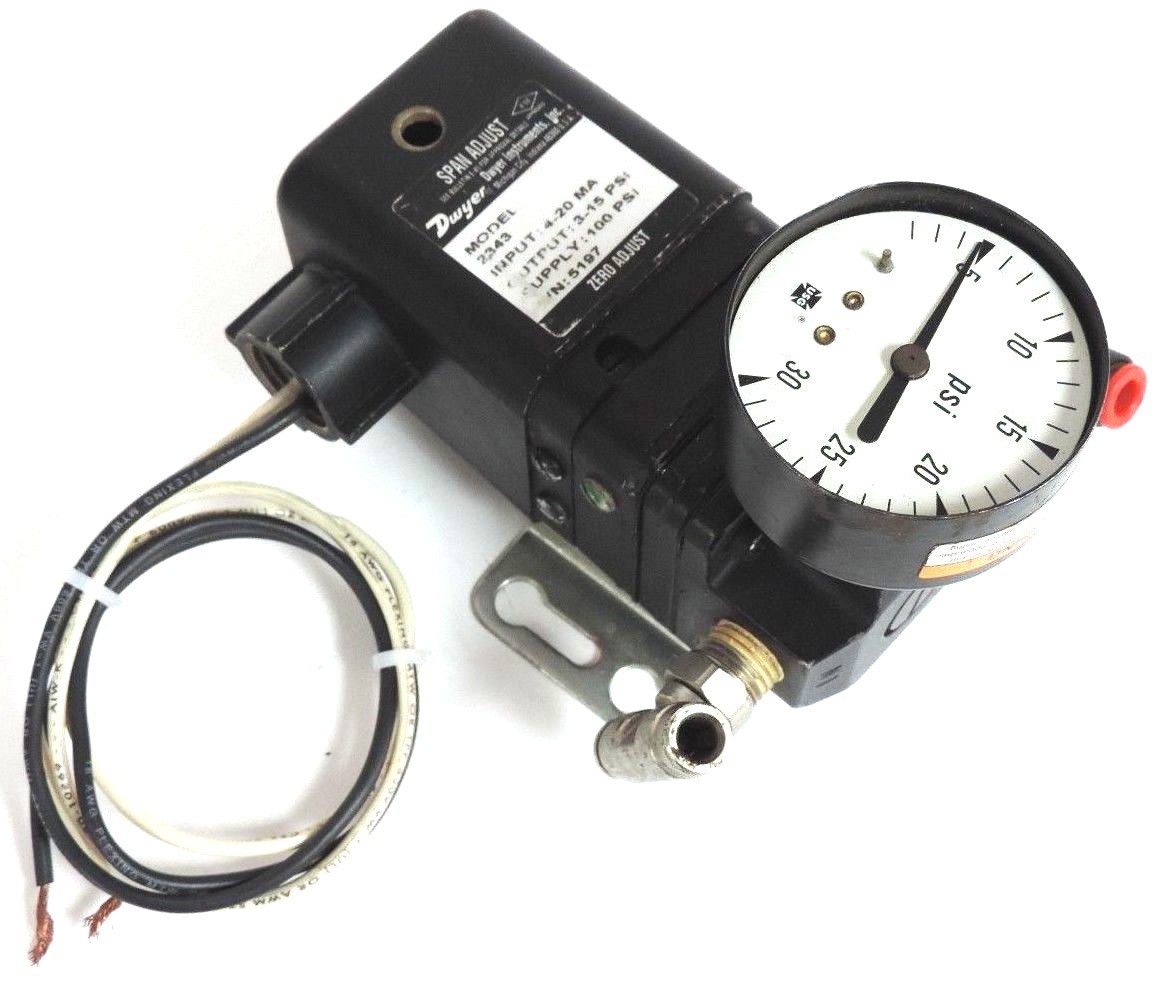 Used DWYER INSTRUMENTS 2343 CURRENT TO PRESSURE TRANSDUCER 4-20MA 3-15PSI OUT
