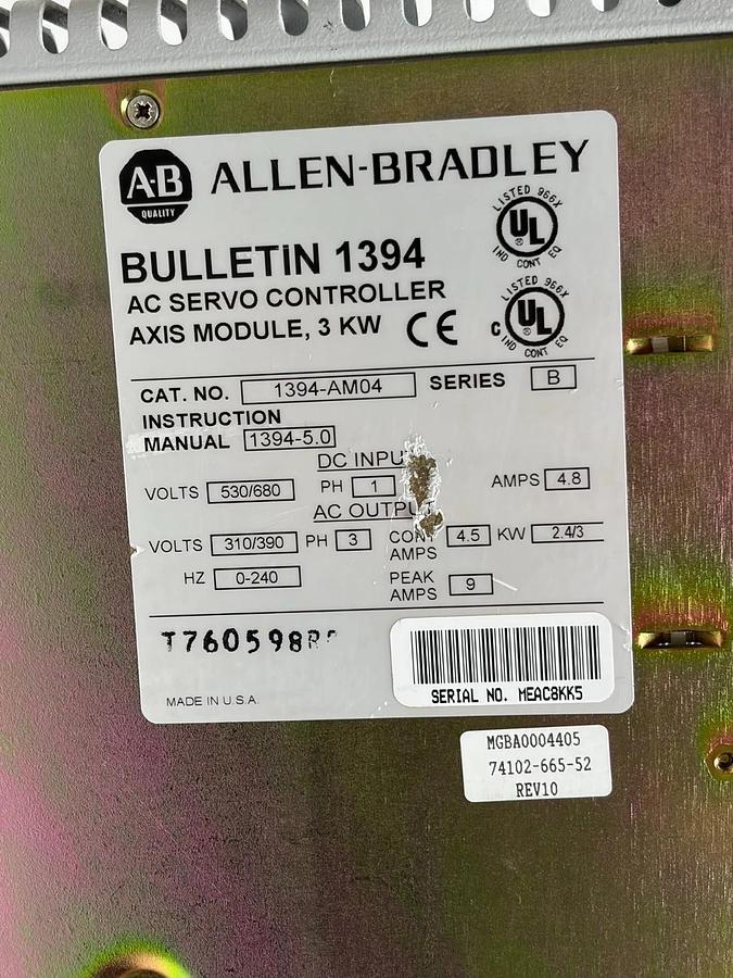 Used Allen-Bradley 1394-AM04 Axis Module 3 kW Servo Controller DAMAGED HOUSING