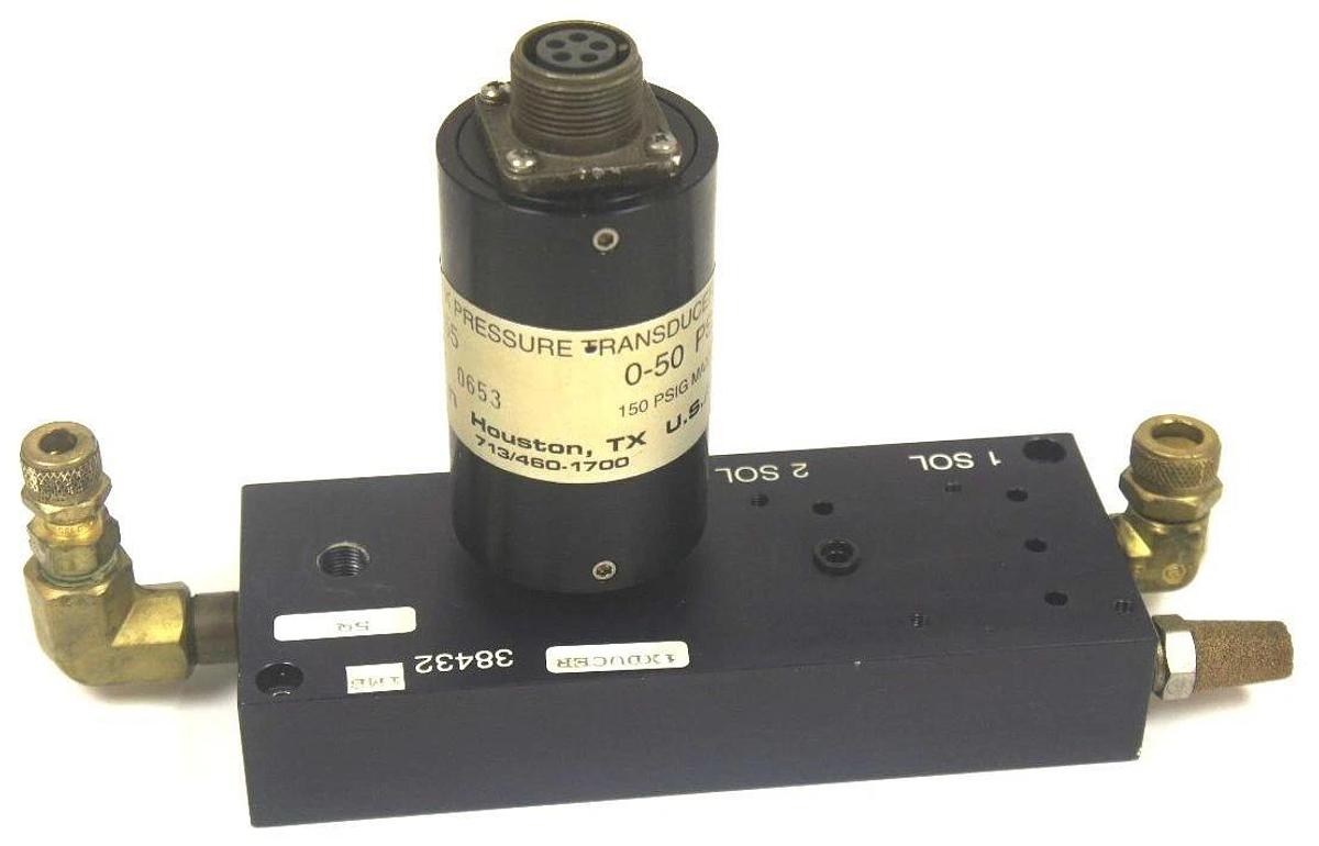 Used USON TYPE K PRESSURE TRANSDUCER MODEL 455 0-50 PSIG WITH 38432 MANIFOLD