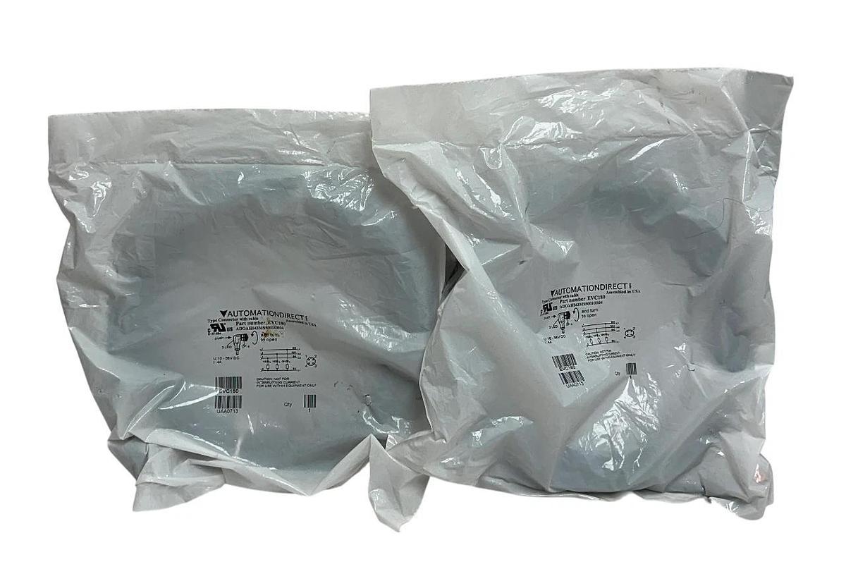 Used 2 AUTOMATIONDIRECT ADOAH043MSS0010H04 / EVC180 CONNECTORS W/ CABLES 4A NSFS