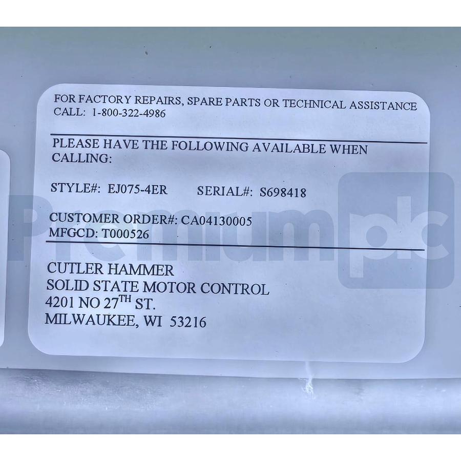 Used Cutler Hammer EJ075-4ER Easy-Start EJ Reduced Voltage Motor Starter 3D17187G01