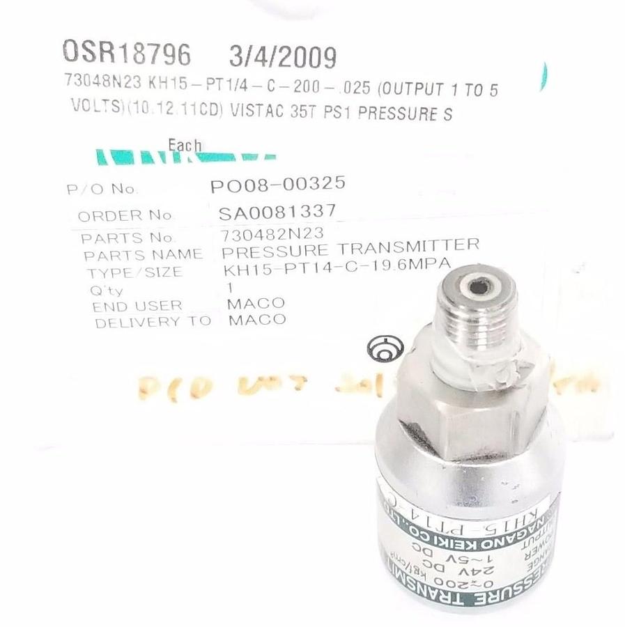Used NAGANO KEIKI KH15-PT14-C-200-0.5 PRESSURE TRANSMITTER TYPE KH15, 395663, 24V DC