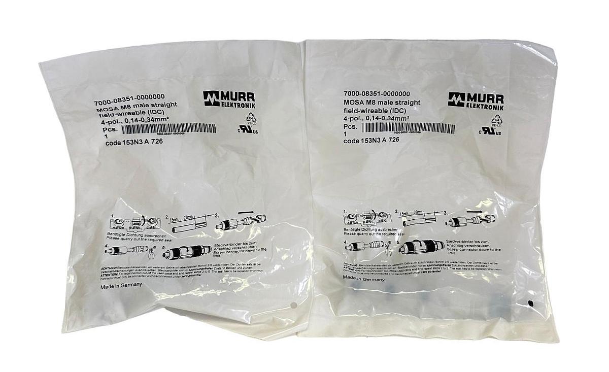 Used 2 NEW MURR 7000-08351-0000000 / 7000083510000000 MOSA M8 4-POL CONNECTOR IDC