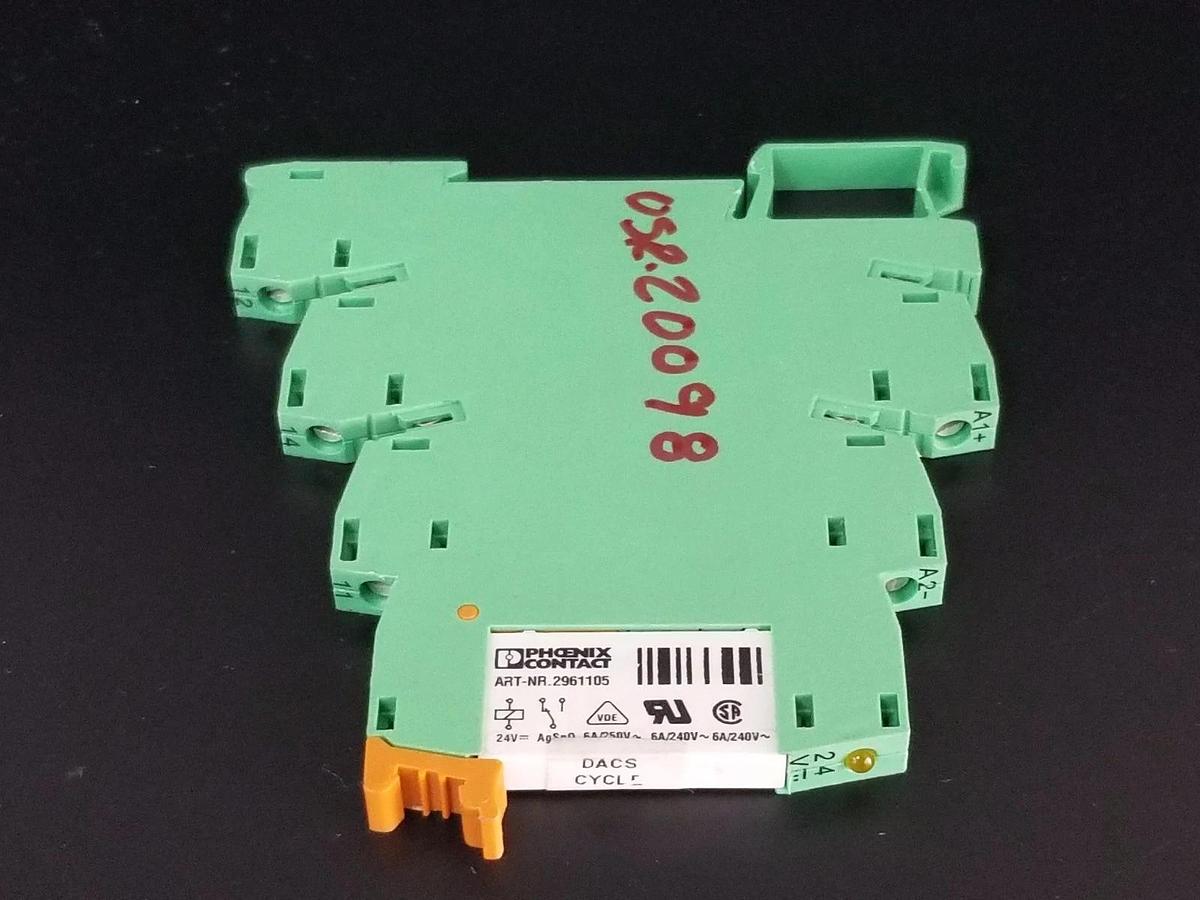Used PHOENIX CONTACT PLC-BSC-24DC/21 MODULE ORD. NO. 2966016 W/ 2961105 RELAY