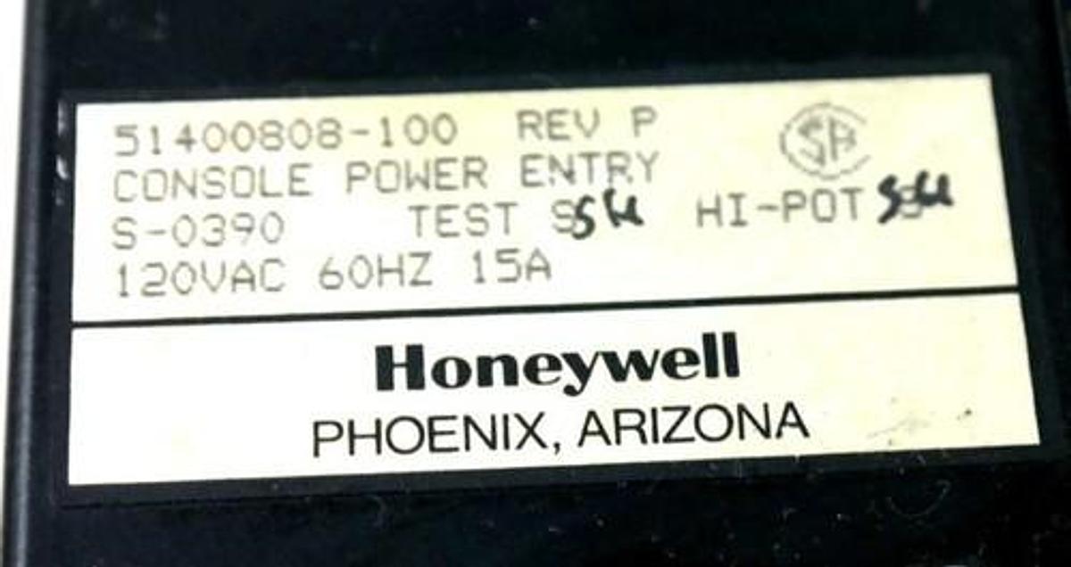 Used HONEYWELL 51400808-100 REV. P POWER ENTRY CONSOLE 120VAC 60HZ 15A 51400808100