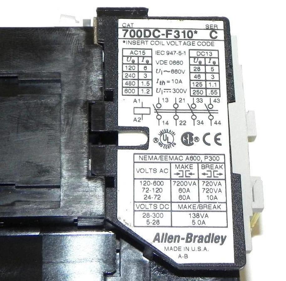 Used LOT OF 2 ALLEN BRADLEY 700DC-F310 240V CONTACTORS 700DCF310