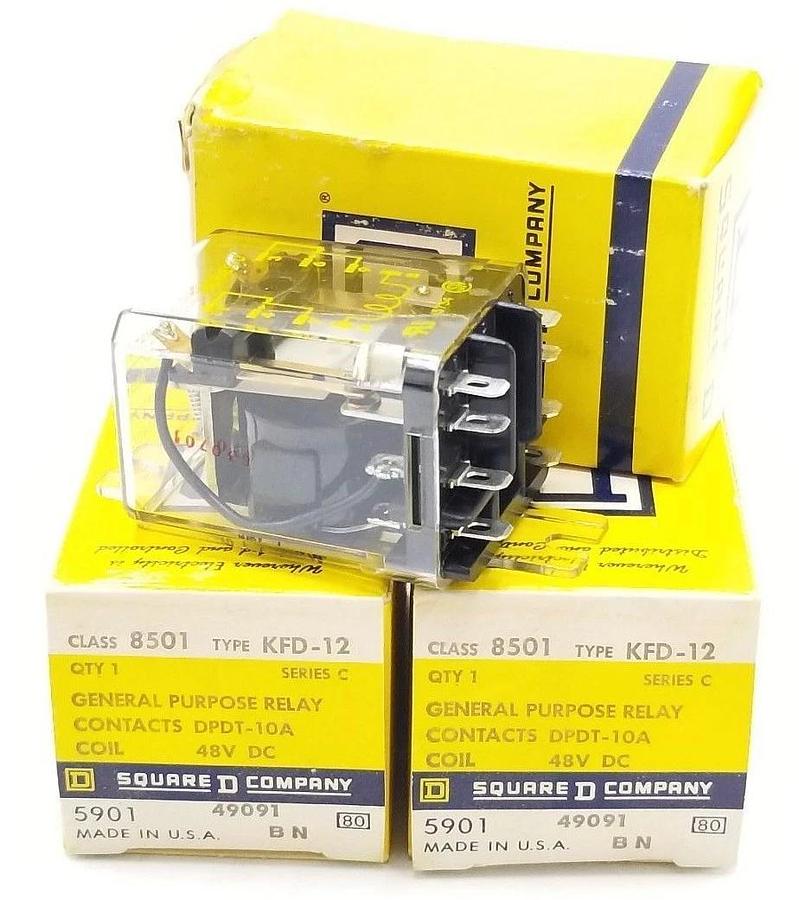 LOT OF 3 NIB SQUARE D 8501-KFD-12 RELAYS 48VDC, 2PDT, DPDT-10A, SER C, 8501KFD12