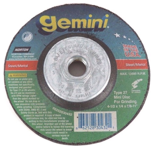 Used LOT OF 15 NEW NORTON GEMINI TYPE 27 GRINDING WHEELS 4-1/2 X 1/4 X 5/8-11"