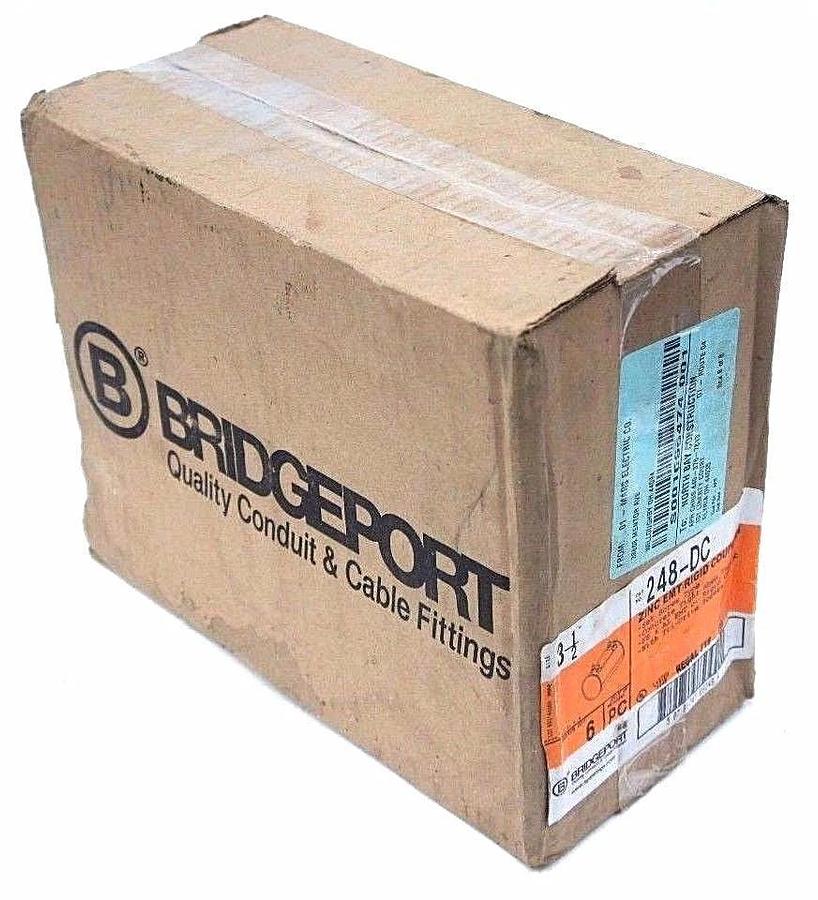 Used BOX OF 6 NEW BRIDGEPORT 248-DC ZINC EMT/RIGID COUPLINGS 3-1/2" 248DC