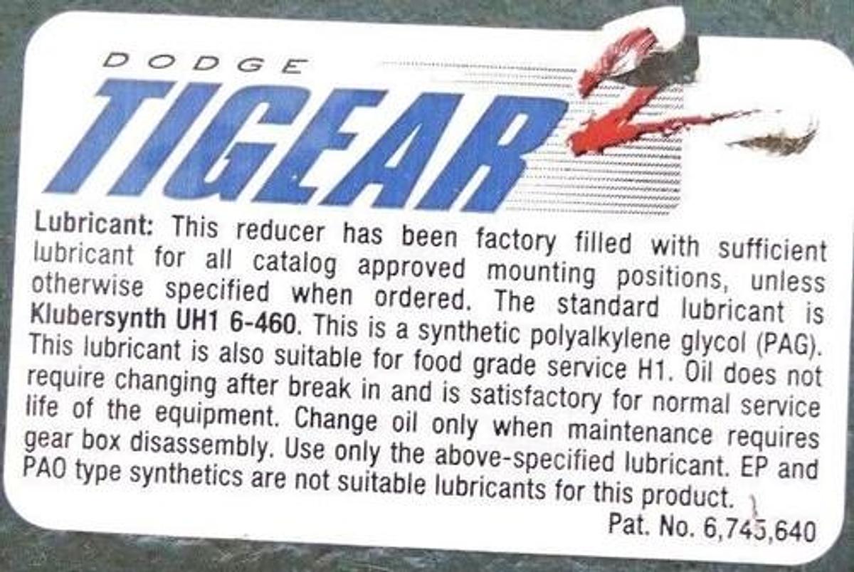Used DODGE 202Q20L56 TIGEAR2 GEAR REDUCER 1.37HP 20:1 RATIO 796 TORQ 1750RPM 1" SHAFT