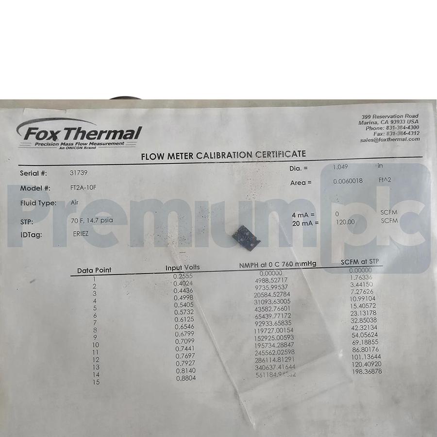Fox Thermal FT2A Inline Thermal Gas Mass Flow Meter FT2A-10F-SS-ST-E1-B0 NSNP