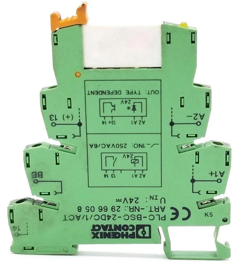 Used PHOENIX CONTACT PLC-BSC-24DC/1/ACT ART. NR. 2966058 W/ 2961105 RELAY 24V