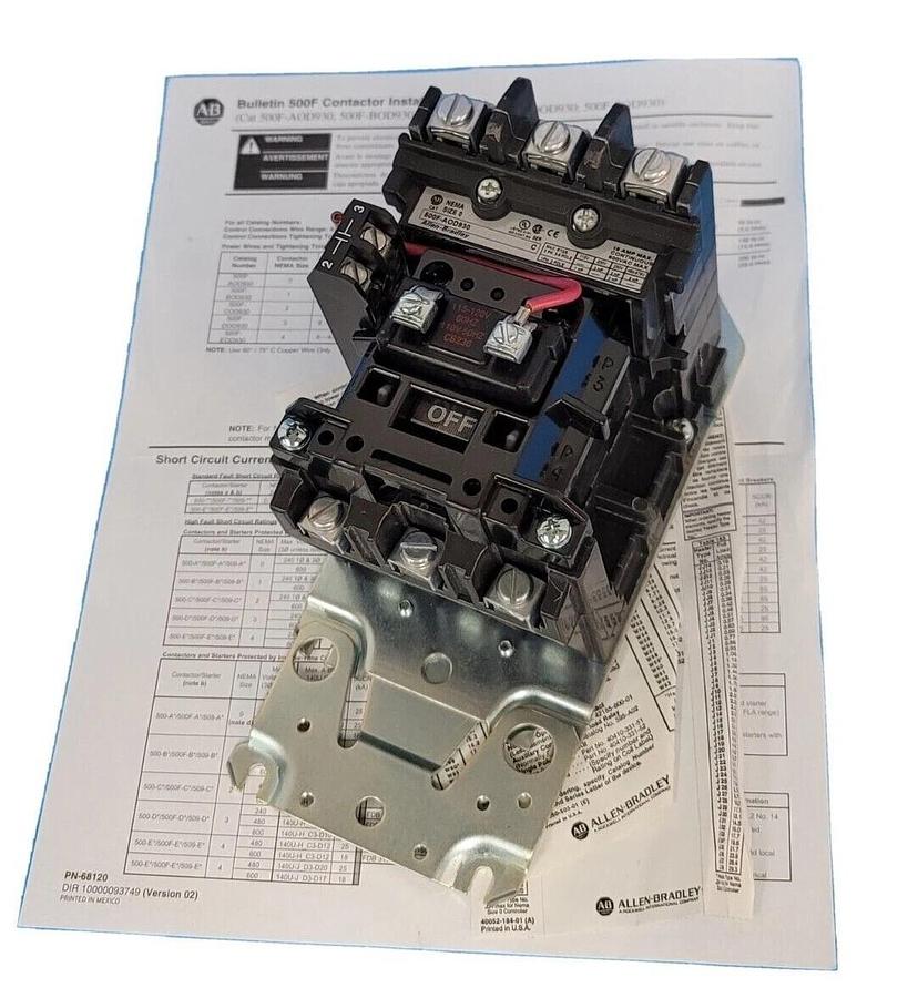 Used NIB ALLEN BRADLEY 500F-AOD930 SER. C NEMA SIZE 0 CONTACTOR