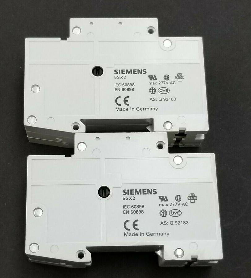 Used LOT OF 2 SIEMENS 5SX21-C1-6 CIRCUIT BREAKERS W/ 5SX9100-HS CONTACT BLOCKS
