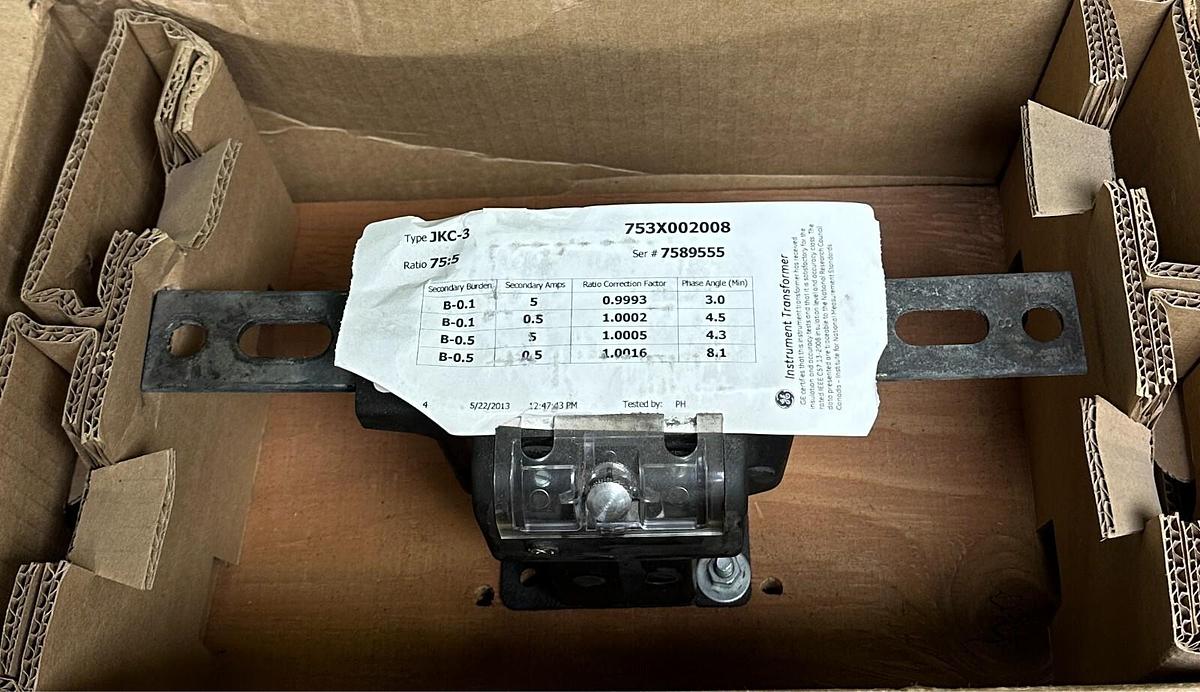 Used NEW GENERAL ELECTRIC 753X002008 INSTRUMENT TRANSFORMER JKC-3 / JKC3 75:5 RATIO