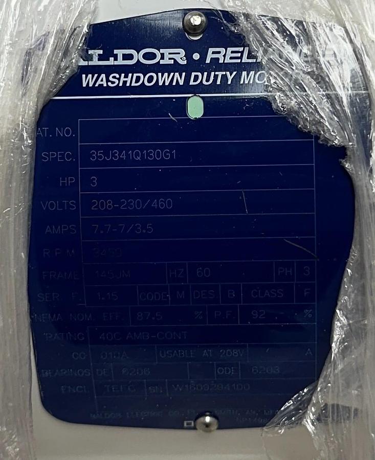 Used SPX BALDOR 35J341Q130G1 Super-E WASHDOWN DUTY MOTOR 208-230/460V 145JM NSNP
