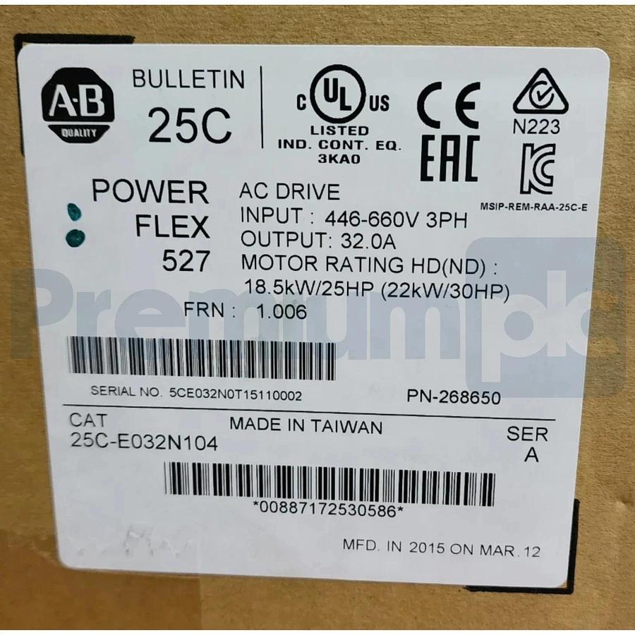 Sealed Pre-owned Allen Bradley 25C-E032N104 /A PowerFlex 527 AC Drive 30HP 600V