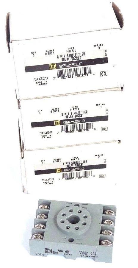Used LOT OF 3 NIB SQUARE D 8501-NR51 RELAY SOCKETS 8501NR51 SER. A