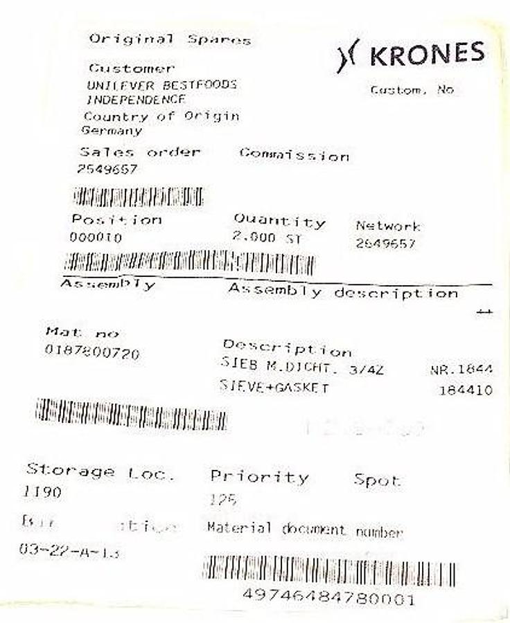 Used LOT OF 4 NEW KRONES 0187800720 SIEVES + GASKETS