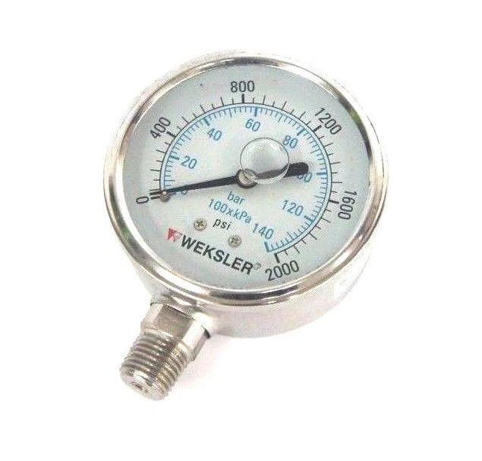 NIB WEKSLER BY42YPS4LW-XCY GAUGE 0-2000 PSI, 1/4" NPT, 2.5", BY42YPS4LW