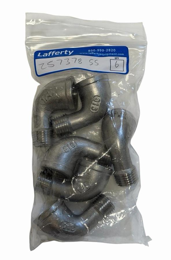 Used LOT OF 6 NEW LAFFERTY 257378SS 1/4'' 316 STAINLESS STEEL STREET ELBOW FITTINGS