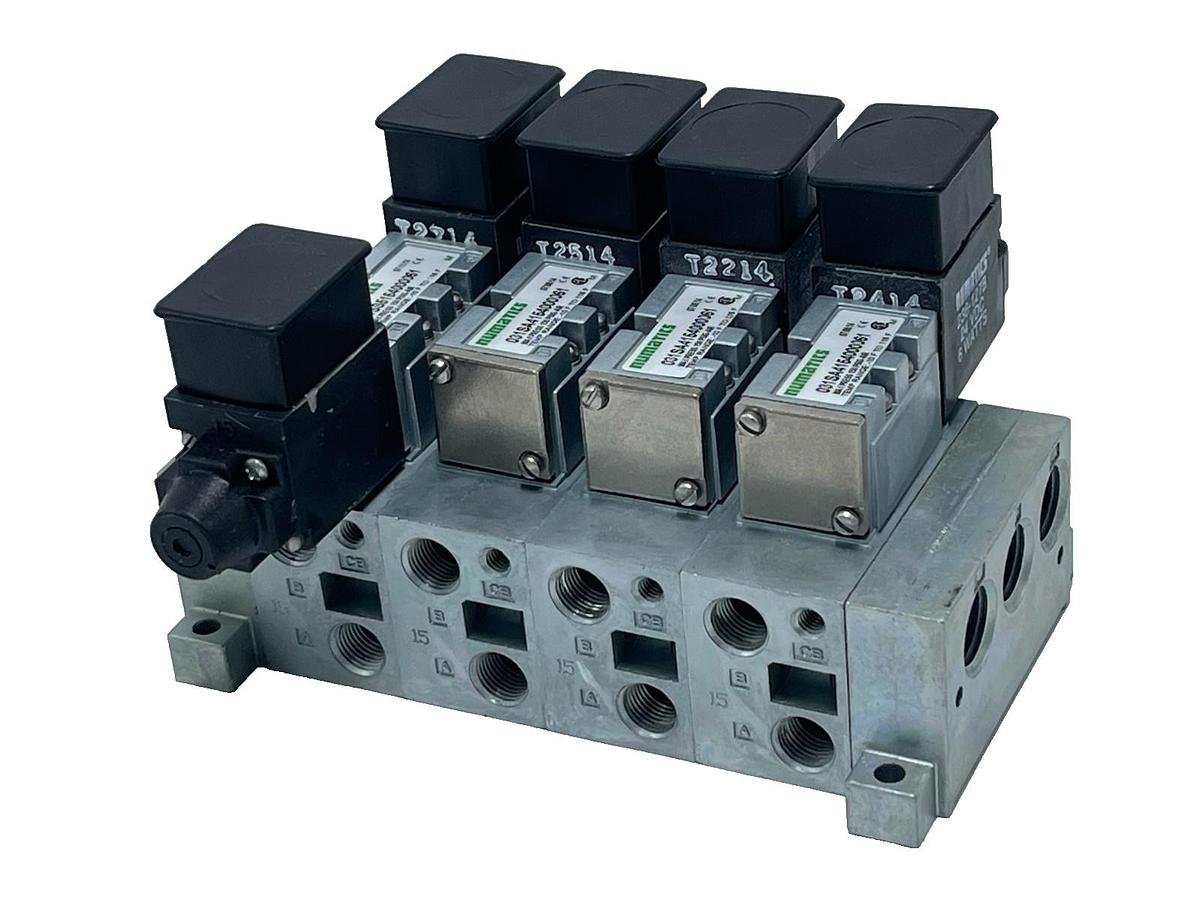 Used Numatics AK0CD00002NSTD Manifold Kit w/ (4) 031SS5154000061 MK3 Valves 24VDC