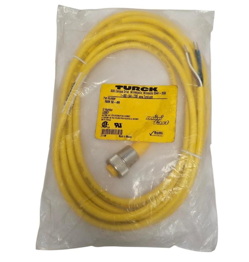 Used NEW TURCK RKM 50-4M CORDSET SINGLE ENDED ID NUMBER: U2057 LENGTH: 4M