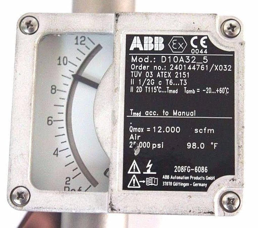 Used NEW ABB D10A32-5 FLOWMETER 1/2" NPT ORDER NO. 240144761/X032 D10A325