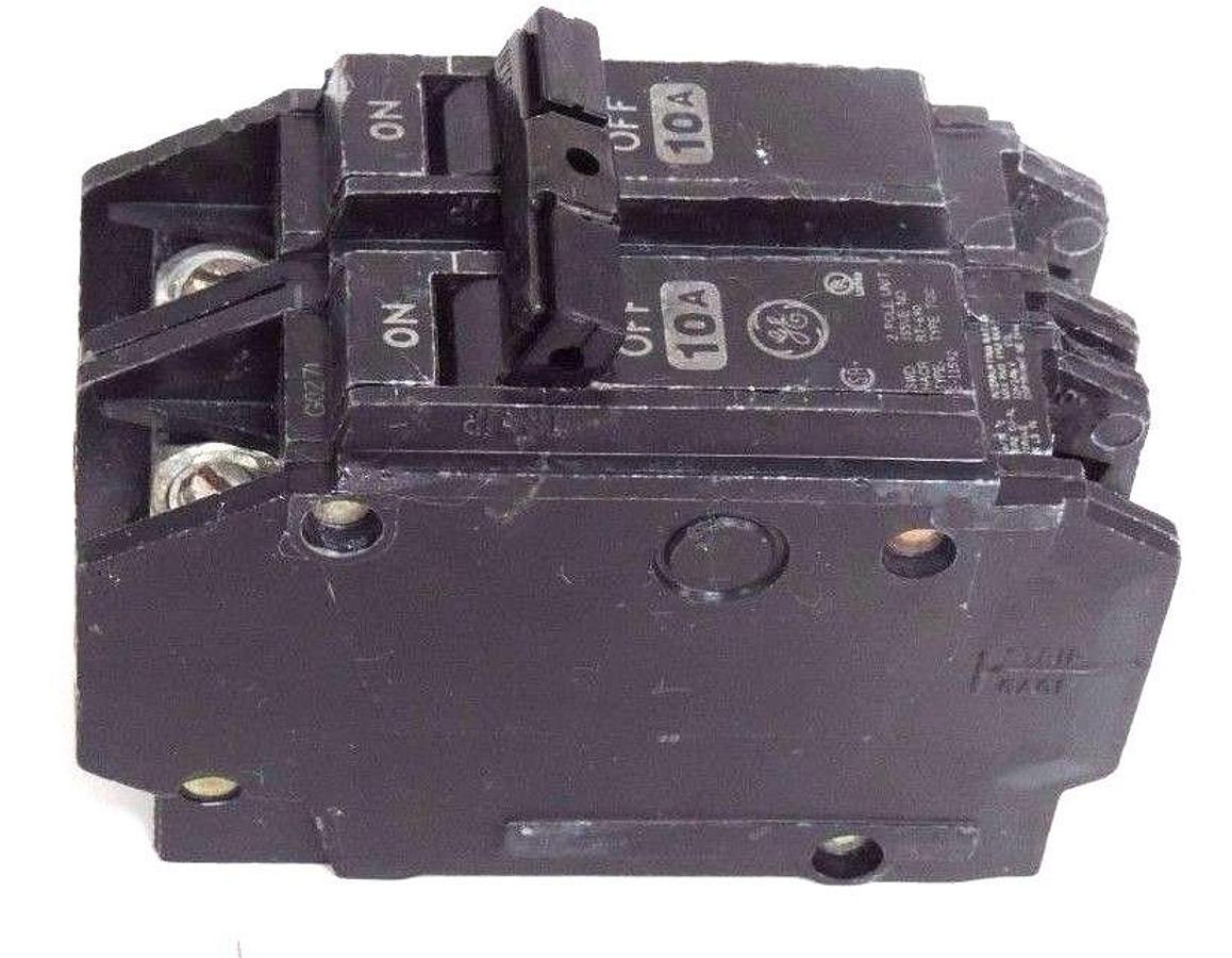 Used 2 GENERAL ELECTRIC TQC2110 CIRCUIT BREAKERS MODEL A, 10A, 120/240VAC, 2 POLE