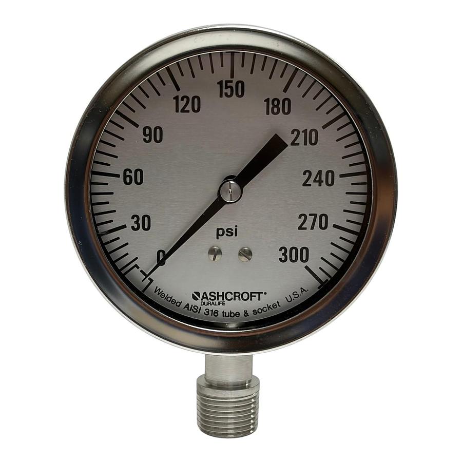 Used Ashcroft 35-1009SW-04L 3.5" Duralife Pressure Gauge 300 PSI 316SS New in Box
