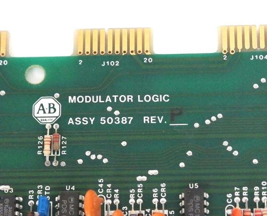 Used ALLEN BRADLEY 50387 MODULATOR LOGIC BOARD REV P, 118387 REV. H