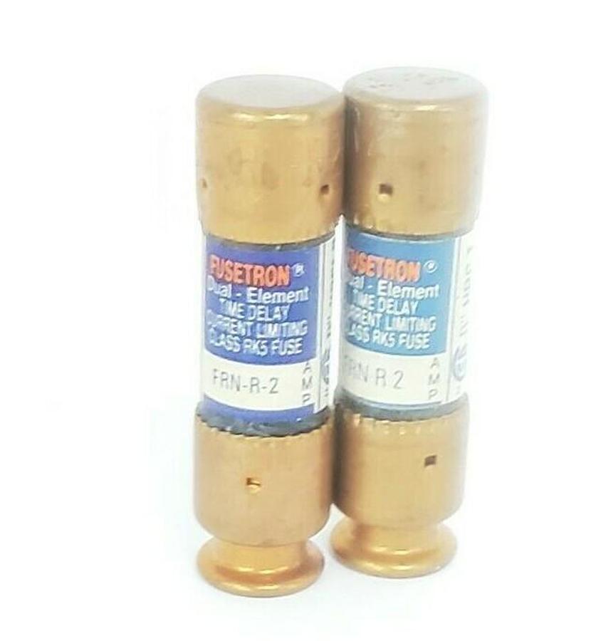 Used LOT OF 2 NEW COOPER BUSSMANN FRN-R-2 FUSES TIME DELAY 2AMP 250VAC, FRNR2