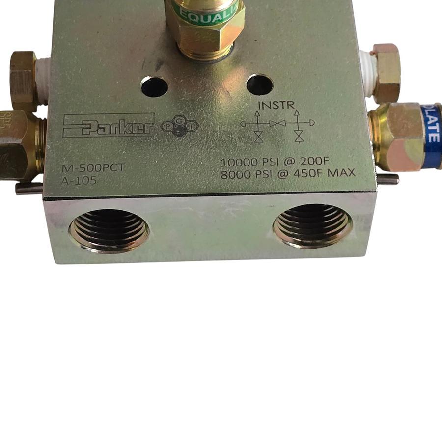 Used Parker M-500PCT 3-Valve Manifold 10000PSI NSMP Carbide Ball Hard Seat NSMP
