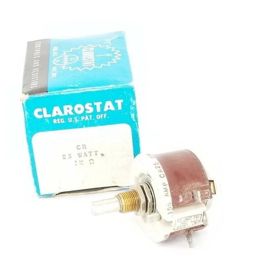 Used NIB CLAROSTAT CR25 RESISTOR 2.5AMP 1KOHMW THRUHOLE MOUNT 25W