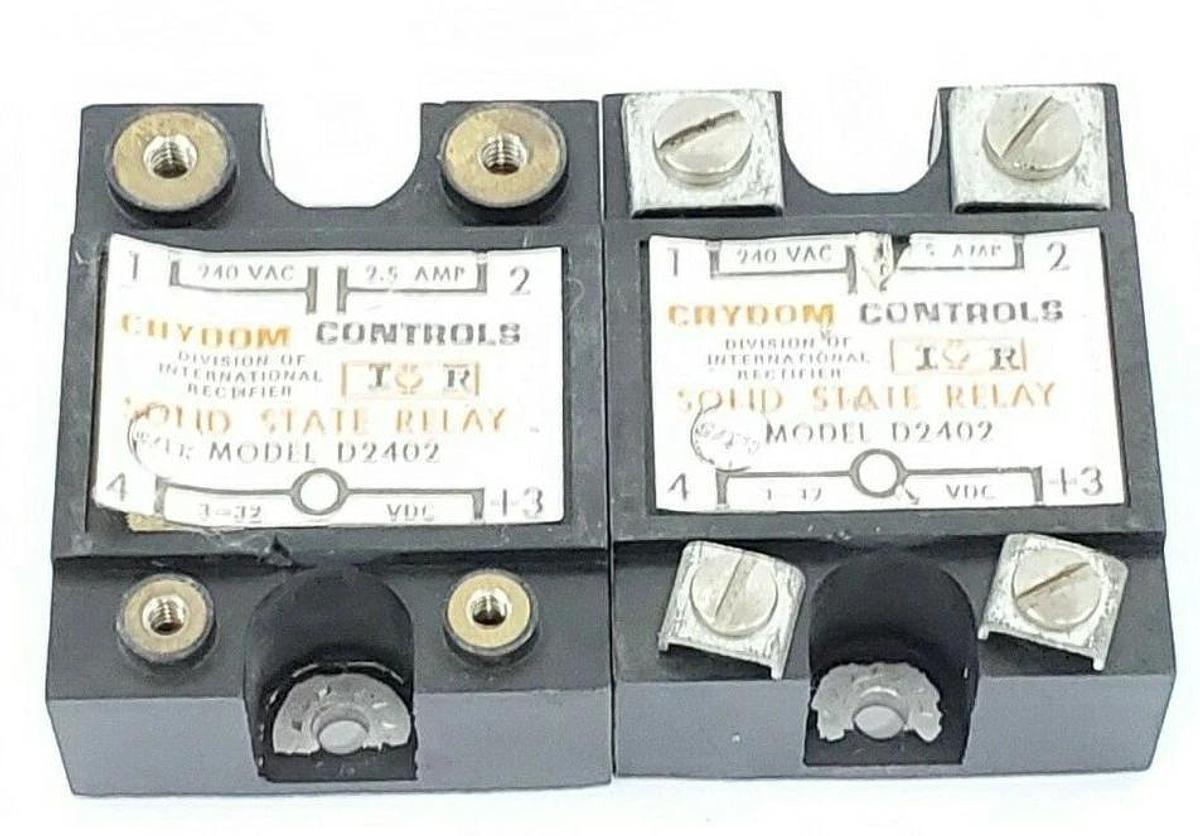 Used LOT OF 2 CRYDOM D2402 SOLID STATE RELAYS 240 VAC 2.5 AMPS