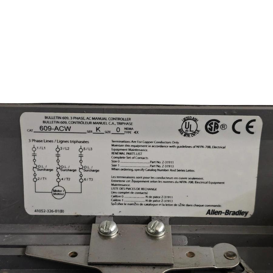 Allen-Bradley 609-ACW /K Manual Motor Starter NEMA Size 0 Type 4X Enclosure NSNP