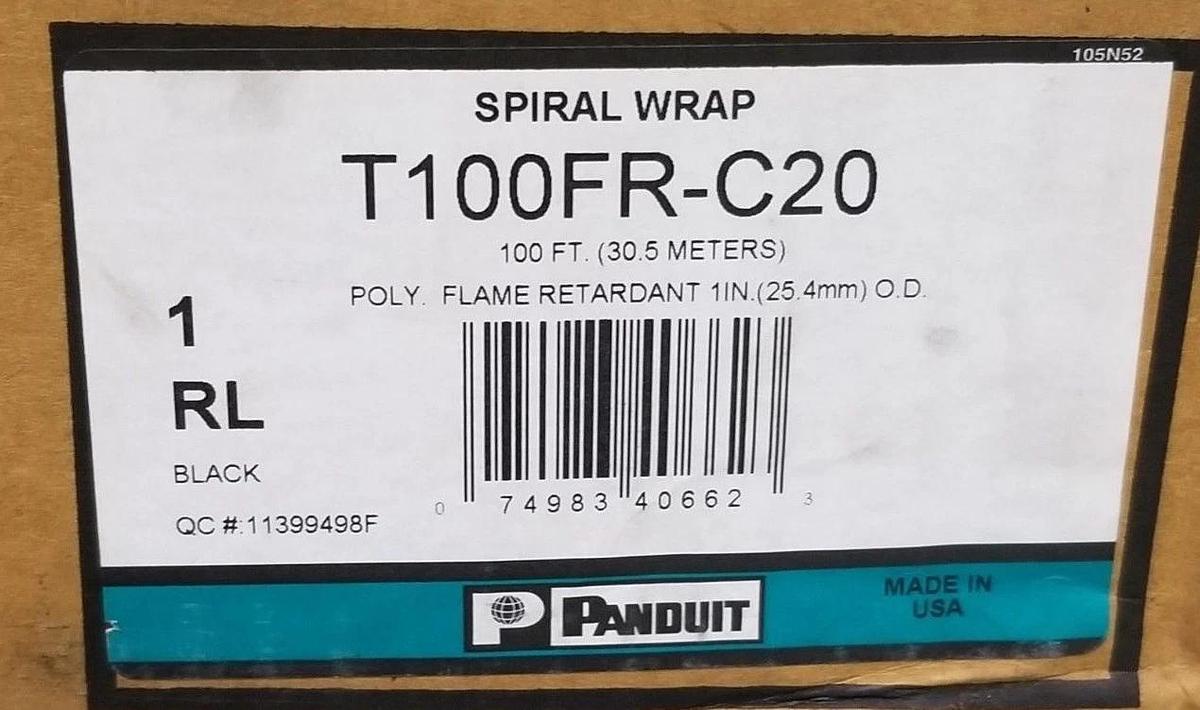 Used NIB PANDUIT T100FR-C20 SPIRAL WRAP 100 FT. (30.5M) POLY. FLAME RETARDANT 1 IN.