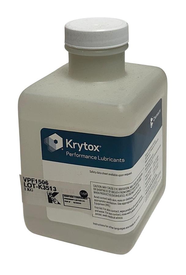 Used KRYTOX VPF 1506 / VPF1506 OEM OIL FOR VACUUM PUMPS 1KG BOTTLE CLEAR NSMP