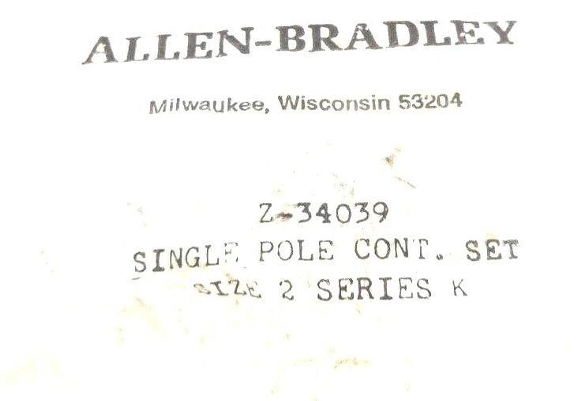 Used NIB ALLEN BRADLEY Z-34039 SER. K, SIZE 2, CONTACT SET Z34039