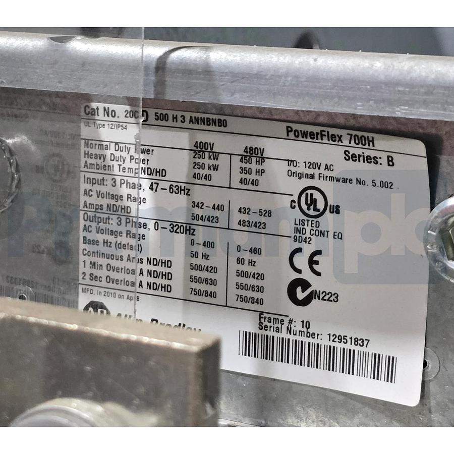 Used Allen-Bradley 20CD500H3ANNBNB0 /B PowerFlex 700H AC Drive 350/450HP 500A USPI