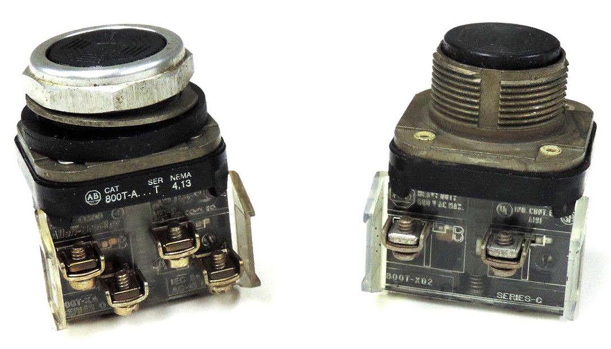 Used LOT OF 2 ALLEN BRADLEY 800T-A PUSHBUTTONS 800TA, SER. T W/ 800T-XD2, 800T-XA