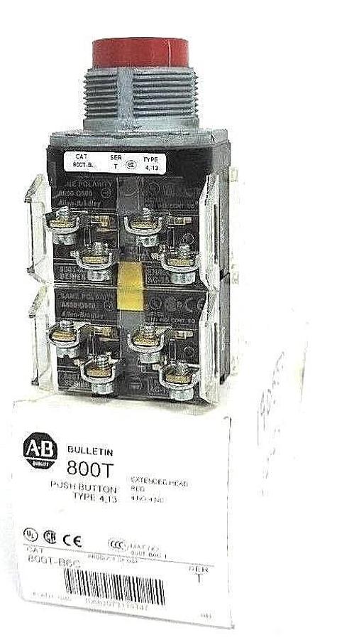 Used NIB ALLEN BRADLEY 800T-B6C PUSH BUTTON RED EXTENDED HEAD SER. T , 4NO - 4NC