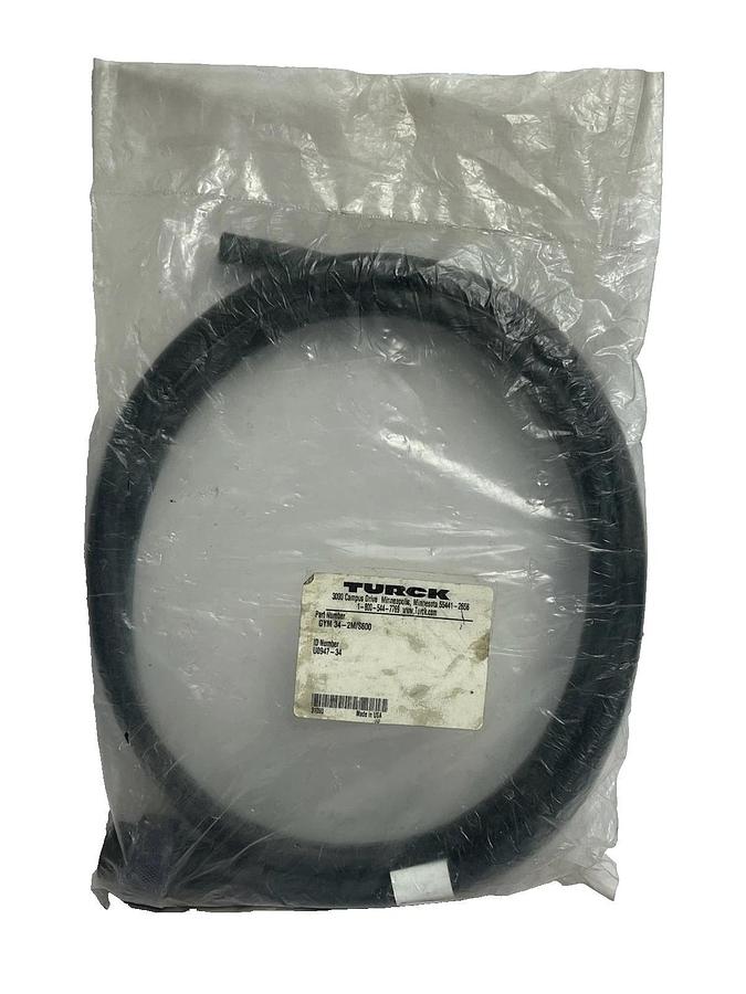 Used NEW Turck GYM 34-2M/S600 Powerfast Cordset 3-Pin Male 1-3/8" 2m 6.5ft Sealed