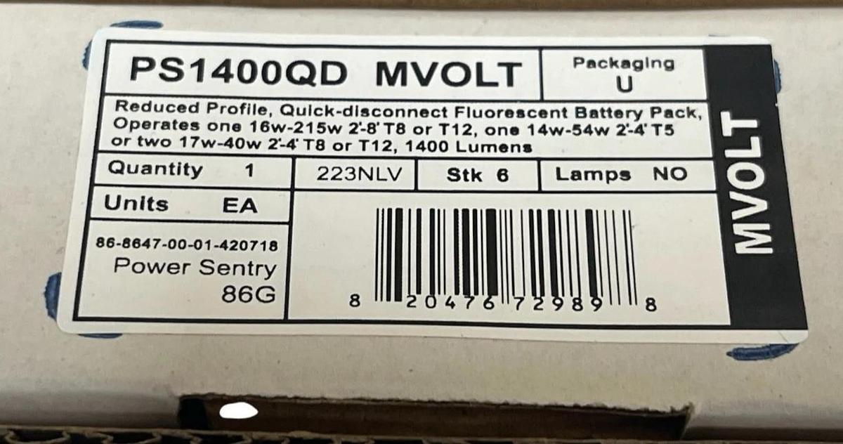 Lithonia Power Sentry PS1400QD MVOLT M8 Emergency Ballast 1400 Lumens - NSMP