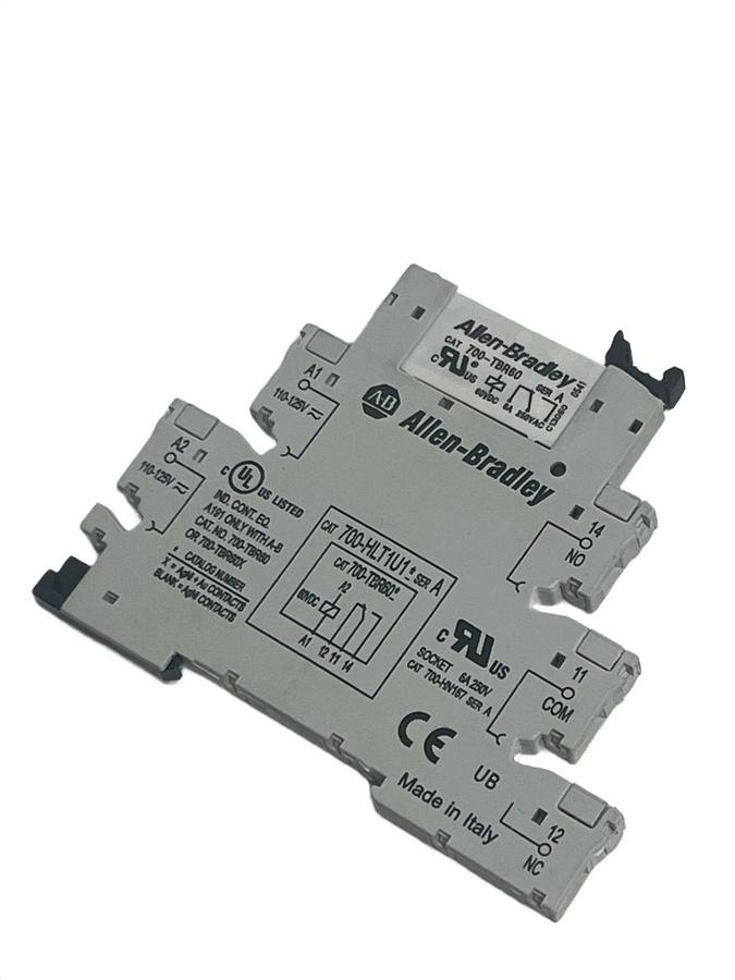 Used LOT OF 11 Allen-Bradley 700-HLT1U1 Ser A Relay Bases (6) w/ 700-TBR60 Relays