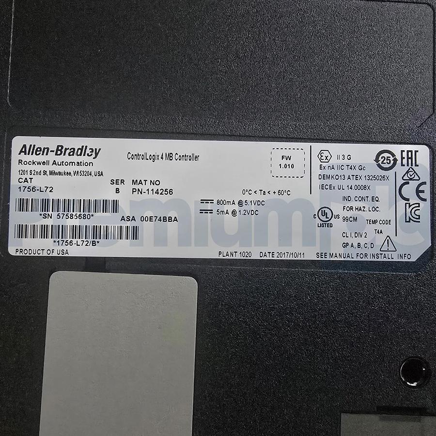 Allen Bradley 1756-L72 /B ControlLogix Logix5572 4MB Controller 1756L72 NSMP 612598876020