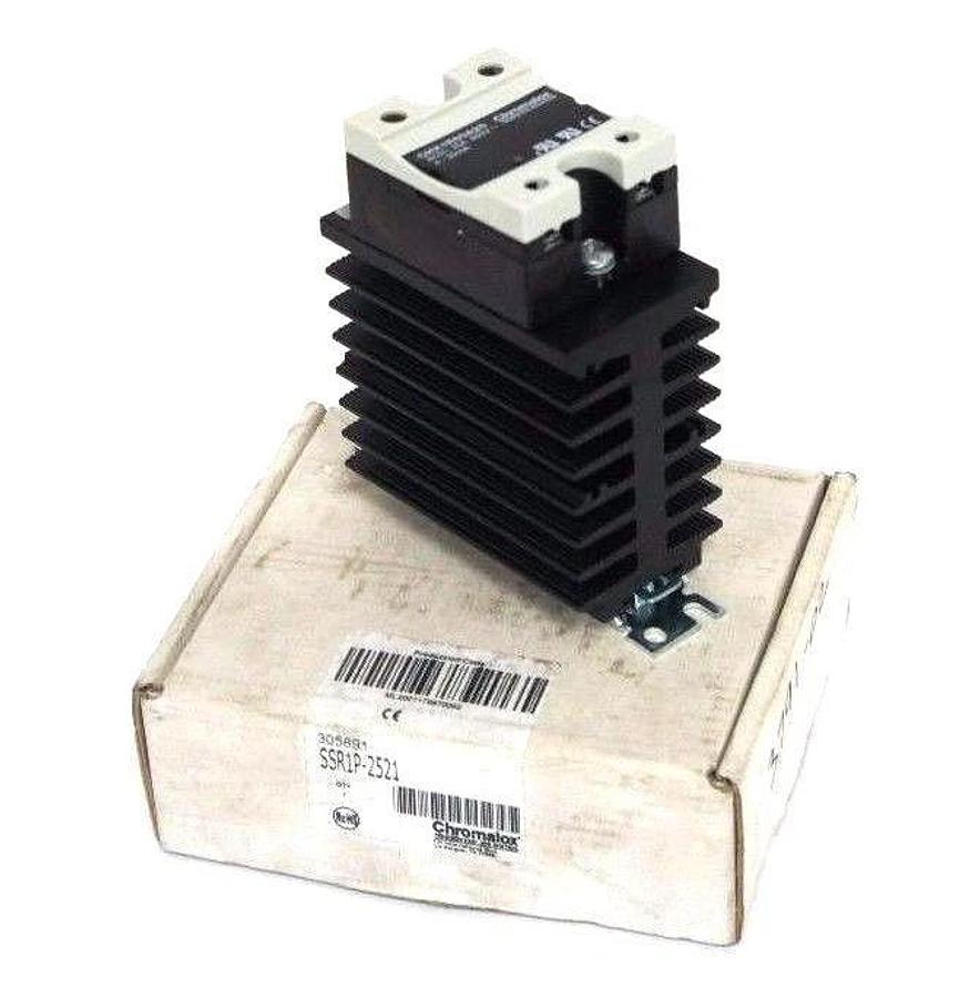 Used NIB CHROMALOX SSR1P-2521 HEAT SINK 305891, CHX1E60A25, 25A, 600V, 4-20MA