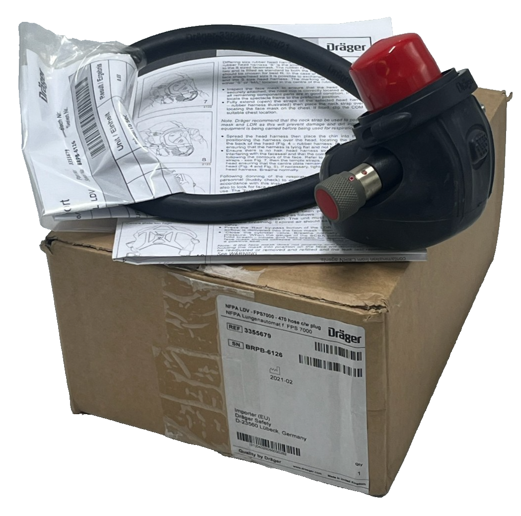 Used Drager Draeger FPS7000 NFPA Lung Demand Valve (LDV) 470 Hose c/w plug - 3355679